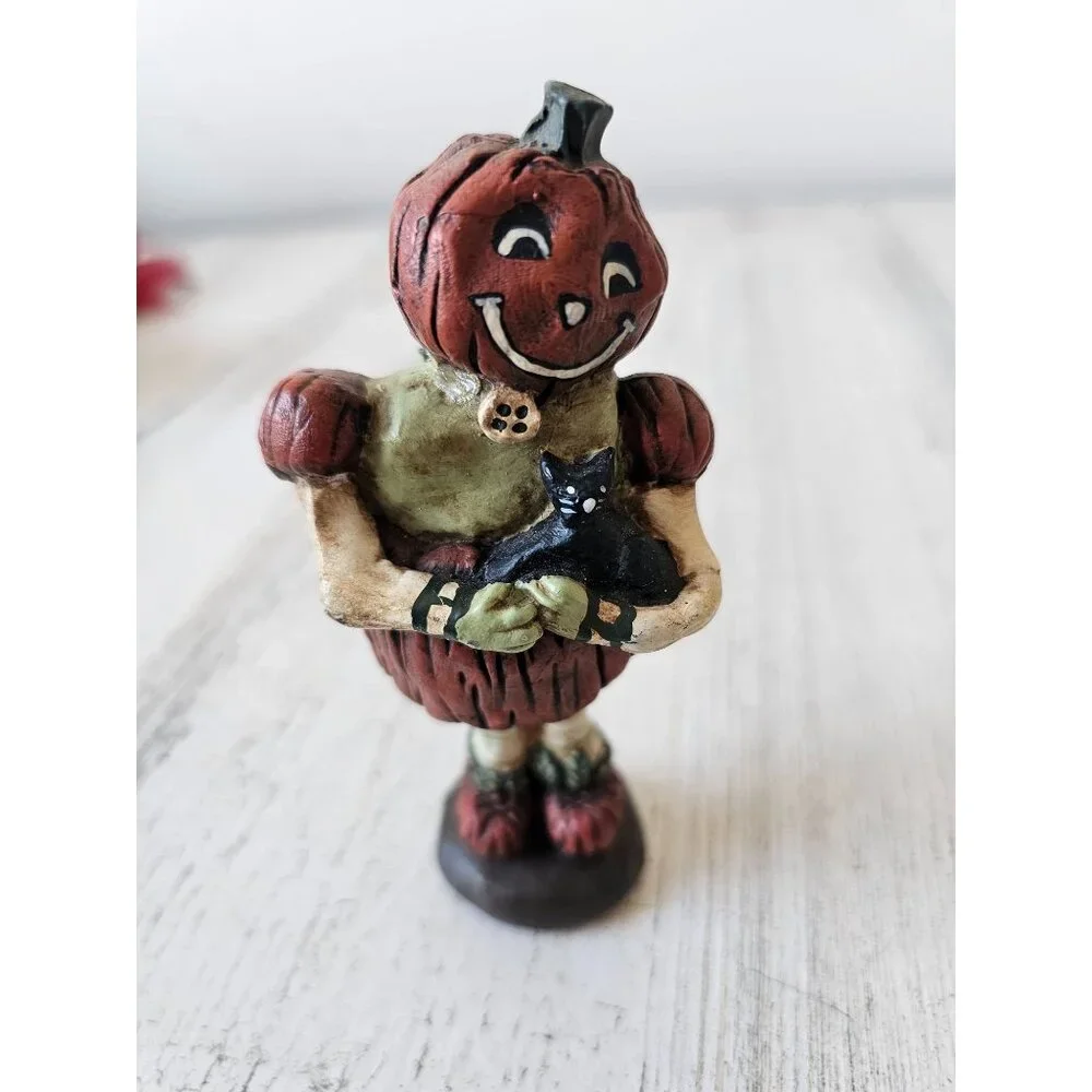 EM Pumpkin girl cat figurine statue decor village